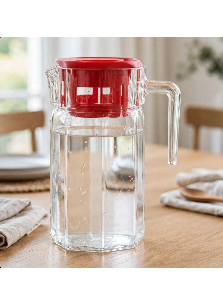 Transparent Glass Water and Juice Pitcher 1.6 Liter with Airtight Red Lid and Comfortable Handle - Water Jug for Cold Drinks, Kitchen, Dining Table and Fridge - Image 3