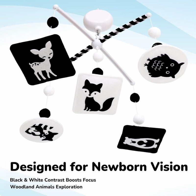 Vlokup Montessori Mobile, Black and White Mobile for Baby with Music Box - Woodland Baby Crib Mobile for Boys Girls, High Contrast Baby Mobile for Crib with Bear, Deer, Fox, Owl & Raccoon - Image 3