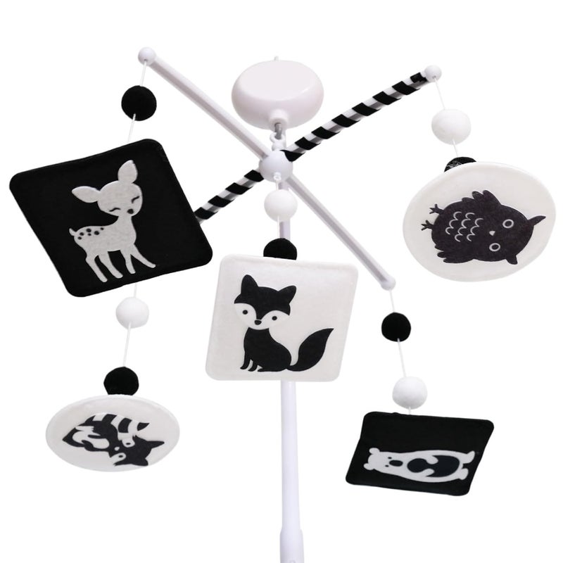 Vlokup Montessori Mobile, Black and White Mobile for Baby with Music Box - Woodland Baby Crib Mobile for Boys Girls, High Contrast Baby Mobile for Crib with Bear, Deer, Fox, Owl & Raccoon - Image 1