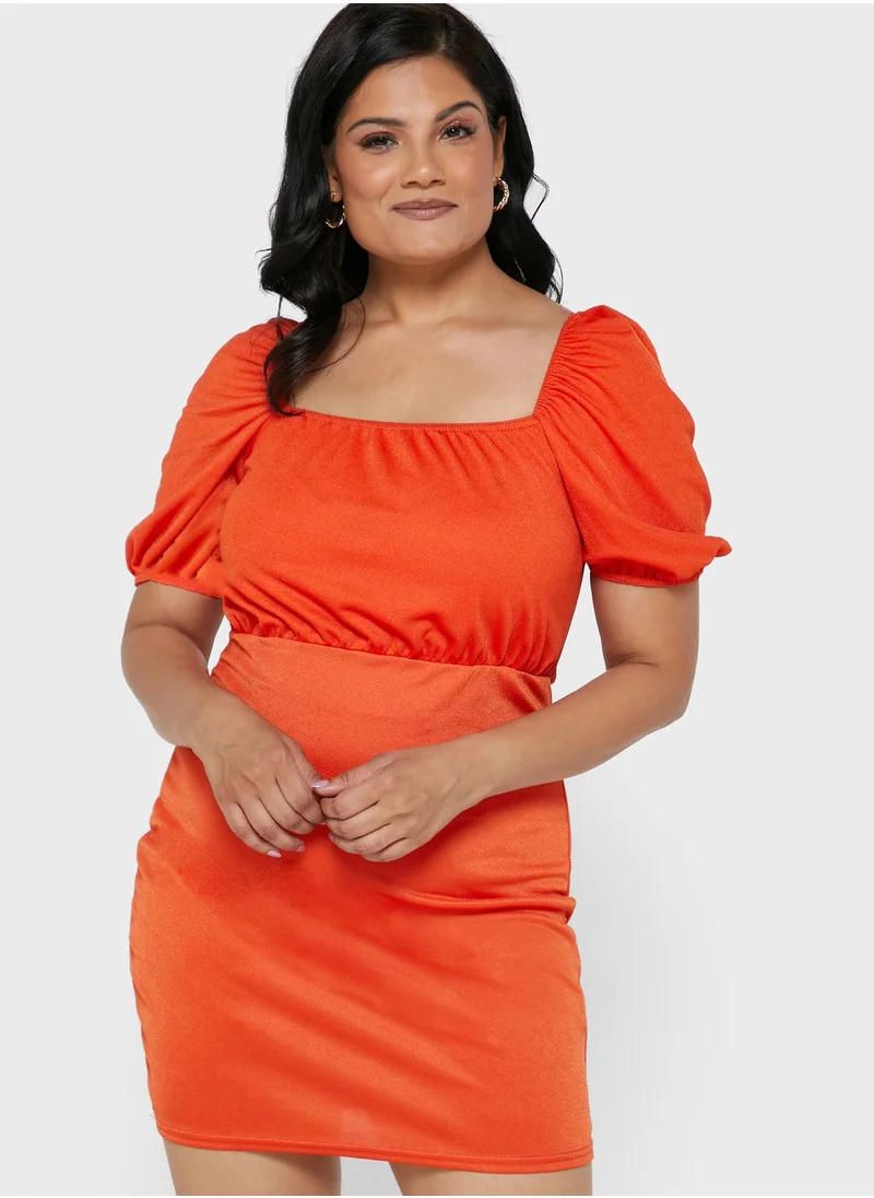 I Saw It First Curve Orange Plus Size Square Neck Milkmaid Mini Dress