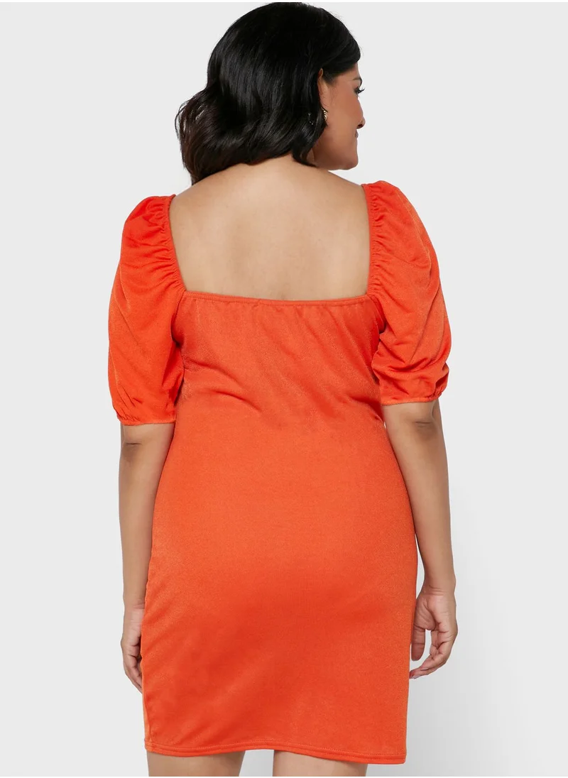 I Saw It First Curve Orange Plus Size Square Neck Milkmaid Mini Dress