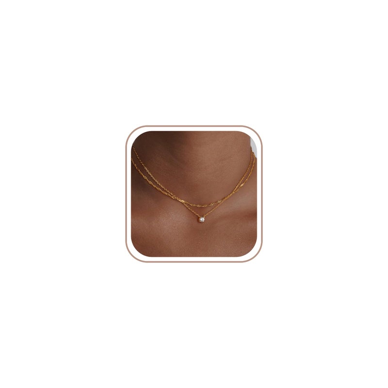Treasure Bender Gold Necklace for Women Trendy - 14K Gold Plated Layered CZ Necklace Dainty Gold Pendant Choker Chain Necklaces Waterproof Non Tarnish Jewelry for Women Gifts - Image 1