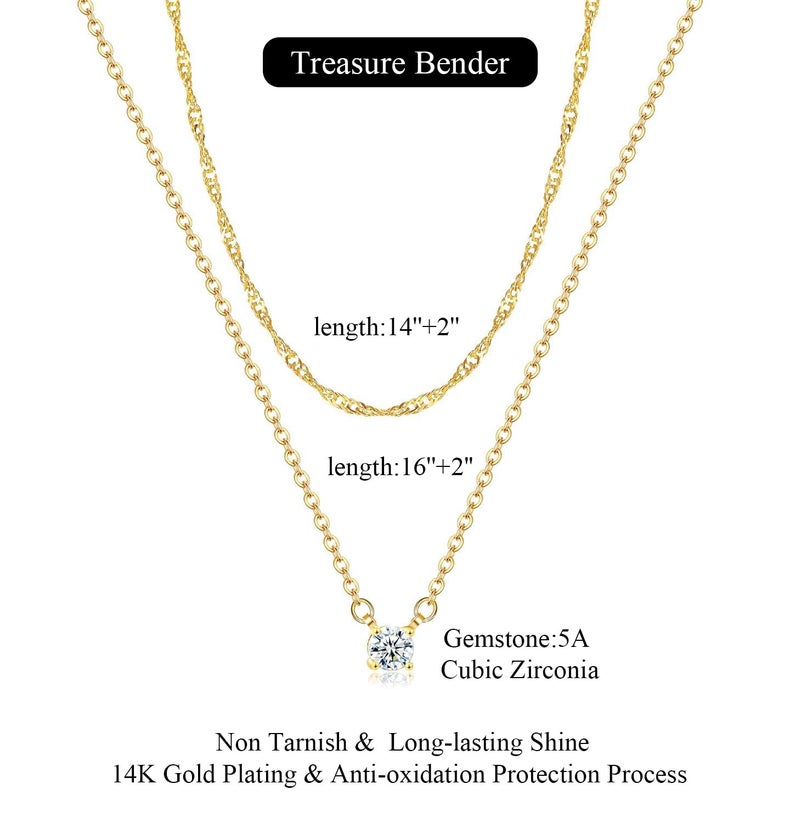 Treasure Bender Gold Necklace for Women Trendy - 14K Gold Plated Layered CZ Necklace Dainty Gold Pendant Choker Chain Necklaces Waterproof Non Tarnish Jewelry for Women Gifts - Image 5