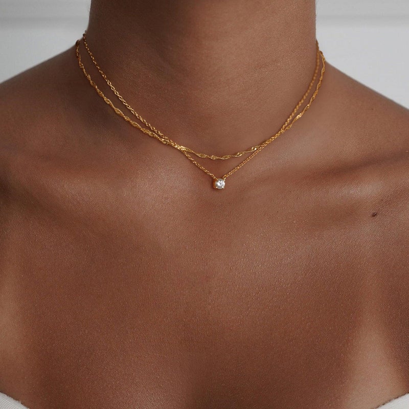 Treasure Bender Gold Necklace for Women Trendy - 14K Gold Plated Layered CZ Necklace Dainty Gold Pendant Choker Chain Necklaces Waterproof Non Tarnish Jewelry for Women Gifts - Image 2