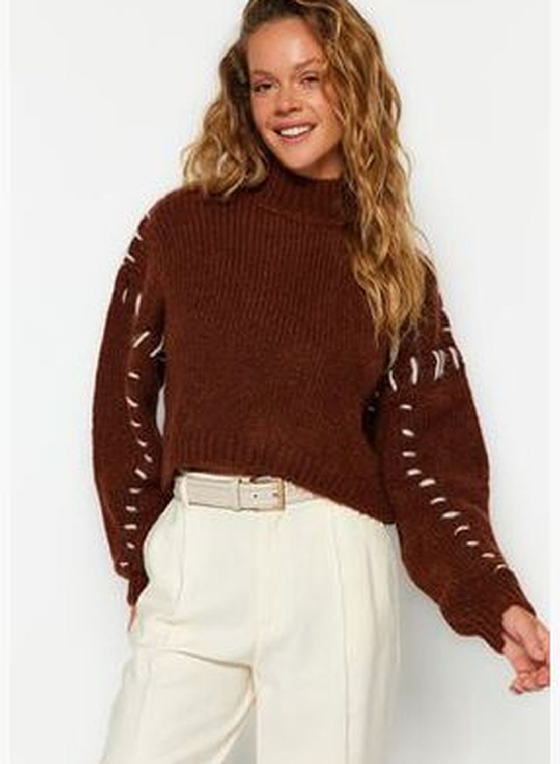 buy-trendyol-brown-knitwear-sweater