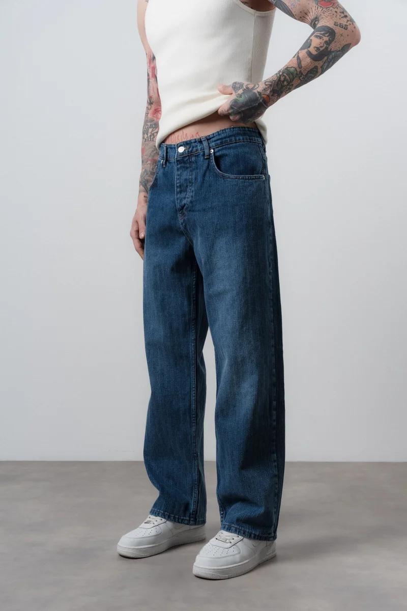 Respire Men's Patterned Baggy Jeans Navy Blue