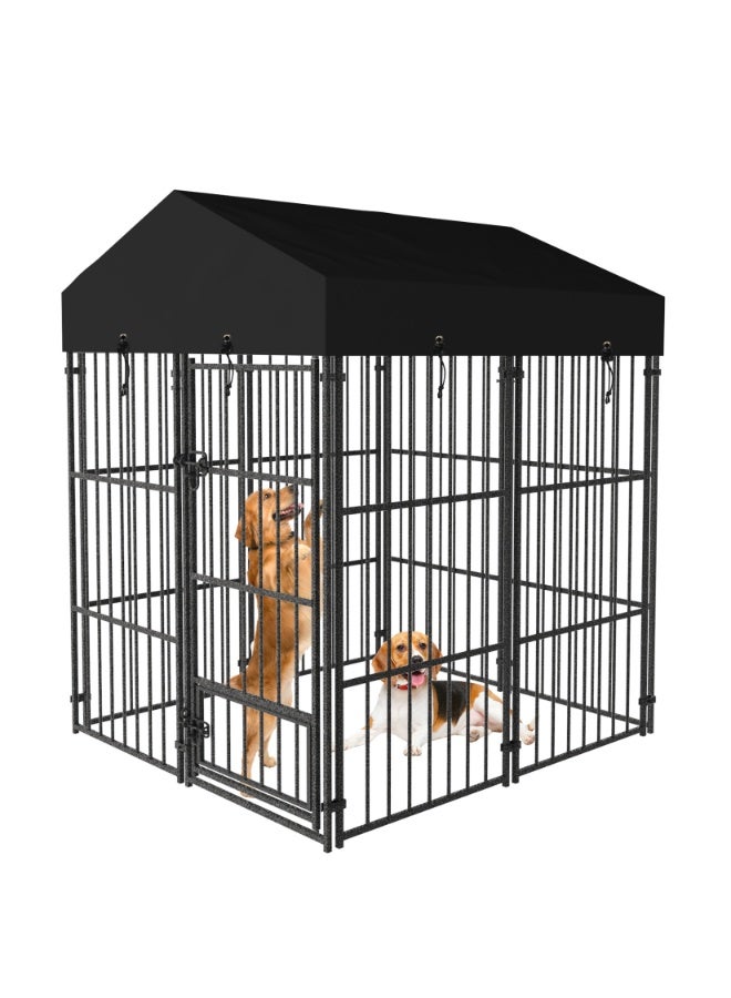 WISFOR Outdoor Dog Kennel Crate: Black Heavy Duty Metal Pet House Cage Wire Outside Walk in Chicken Run Cage Coop with UV-Resistant Waterproof Canopy Roof Cover and Stakes Pet Cage for Duck Cat Rabbit - Image 1