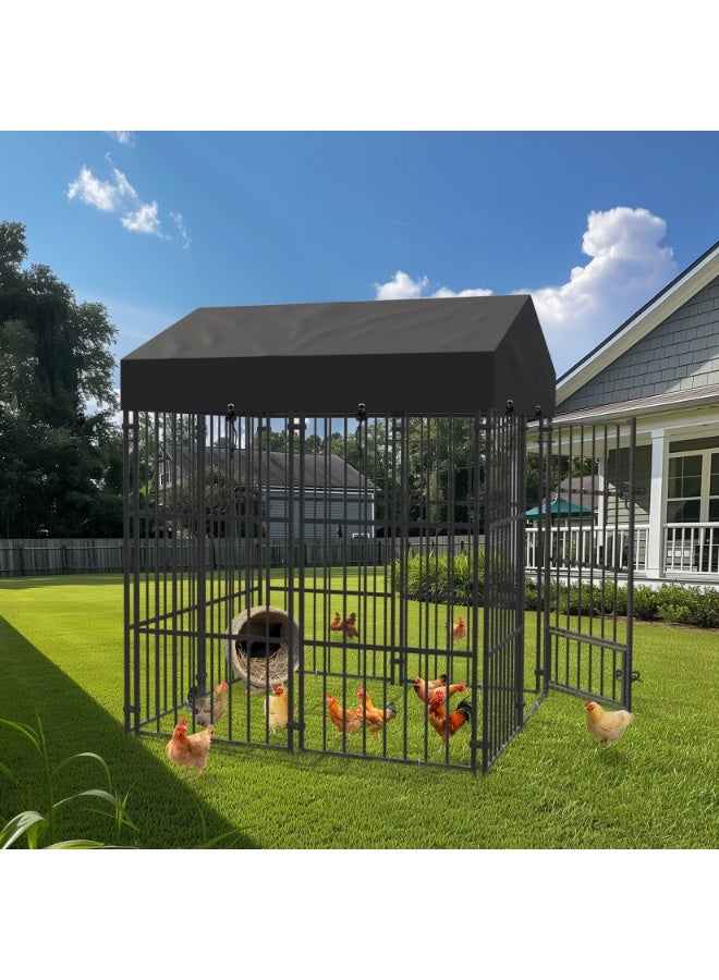 WISFOR Outdoor Dog Kennel Crate: Black Heavy Duty Metal Pet House Cage Wire Outside Walk in Chicken Run Cage Coop with UV-Resistant Waterproof Canopy Roof Cover and Stakes Pet Cage for Duck Cat Rabbit - Image 5