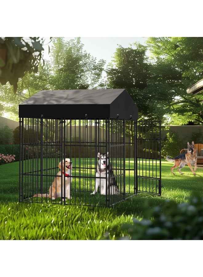 WISFOR Outdoor Dog Kennel Crate: Black Heavy Duty Metal Pet House Cage Wire Outside Walk in Chicken Run Cage Coop with UV-Resistant Waterproof Canopy Roof Cover and Stakes Pet Cage for Duck Cat Rabbit - Image 3