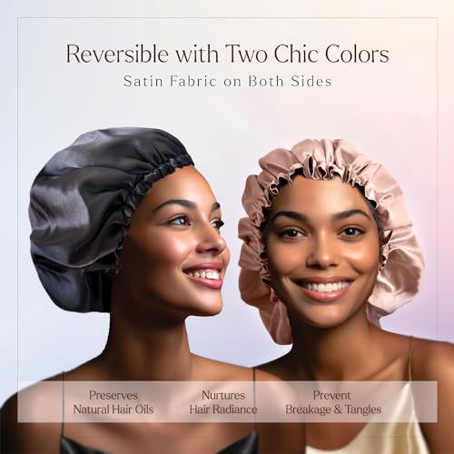 Silvr Bear Satin Satin Bonnet for Women | Sleeping Cap for Women | Scrunchies Satin | Best Gift for Sister, Friend, Mom | Same Colors AS PIC (Bonnet Taupe + Black) - Image 3