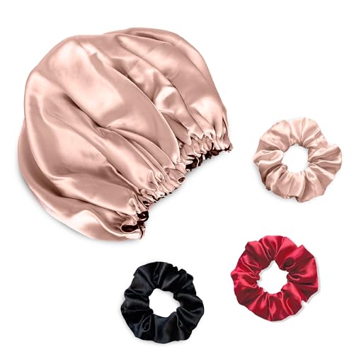 Silvr Bear Satin Satin Bonnet for Women | Sleeping Cap for Women | Scrunchies Satin | Best Gift for Sister, Friend, Mom | Same Colors AS PIC (Bonnet Taupe + Black) - Image 1