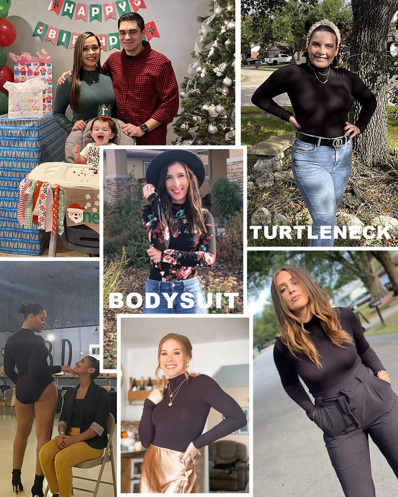 LAOLASI Women's Turtle Mock Neck Long Sleeve Slim Fit Basic Bodysuit Daily Shirts, 01-BK, S - Image 4