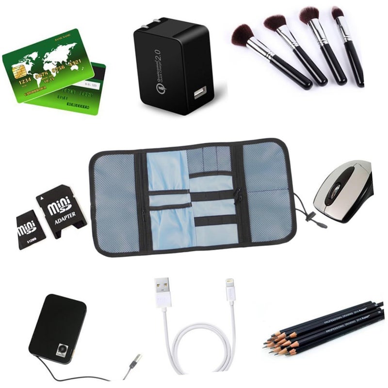 Blue Foldable Storage Pouch Large Capacity Organizer for Travel Chargers Cables - Image 3
