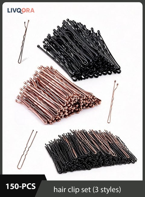 150-piece hair clip set (3 styles), including hair clips, U-shaped hair clips, and bun hair clips, suitable for women and girls, thick hair, and all hair types (black/brown - 2 inches).