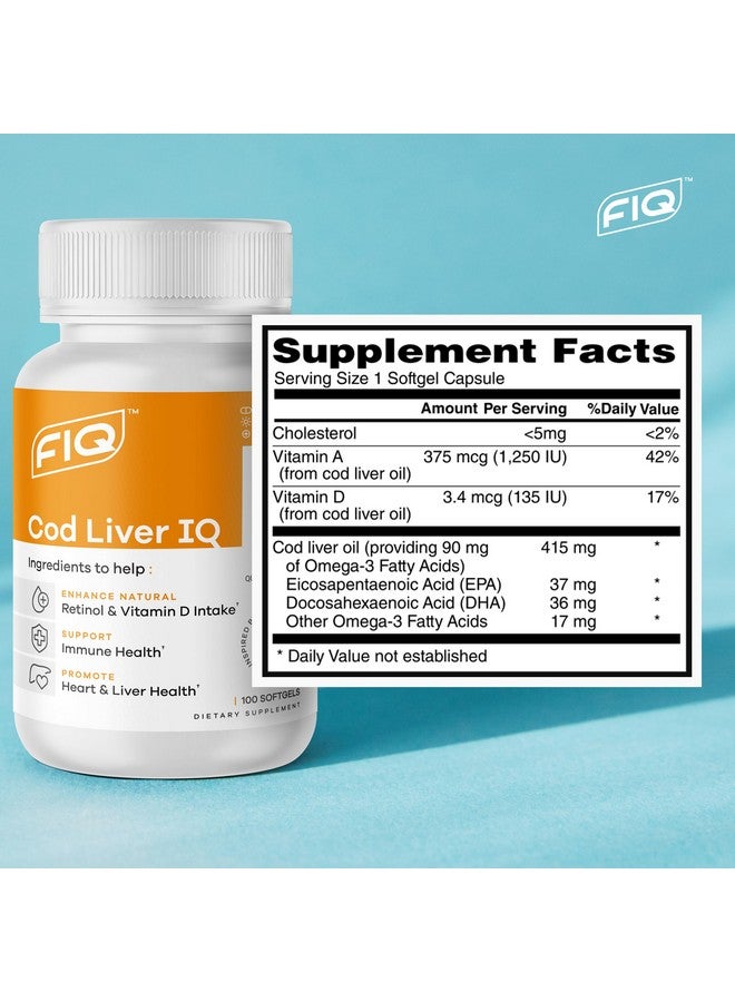 Generic FIQ - Cod Liver IQ - Cod Liver Oil Softgels - Natural Source of Vitamins A & D and Omega-3 Fatty Acids - Heart, Liver & Immune Health - 100 Softgels  - Image 4