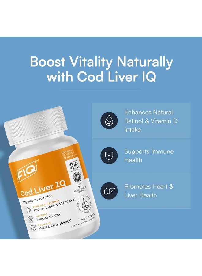 Generic FIQ - Cod Liver IQ - Cod Liver Oil Softgels - Natural Source of Vitamins A & D and Omega-3 Fatty Acids - Heart, Liver & Immune Health - 100 Softgels  - Image 2