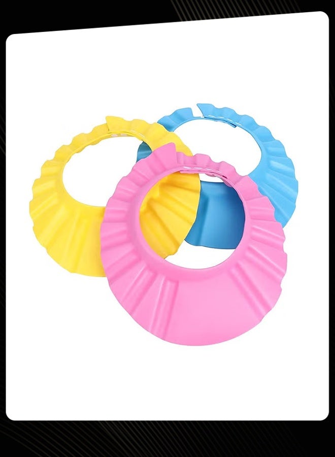 Pack of 3 Adjustable Baby Shower Caps, Soft Waterproof Hair Washing Shampoo Hat for 0‑6 Years Kids, Colourful Toddler Bathing Visor with Adjustable Strap - Image 1