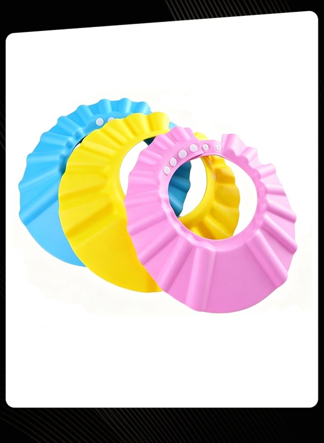 Pack of 3 Adjustable Baby Shower Caps, Soft Waterproof Hair Washing Shampoo Hat for 0‑6 Years Kids, Colourful Toddler Bathing Visor with Adjustable Strap - Image 3