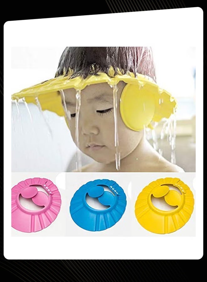 Pack of 3 Adjustable Baby Shower Caps, Soft Waterproof Hair Washing Shampoo Hat for 0‑6 Years Kids, Colourful Toddler Bathing Visor with Adjustable Strap - Image 2