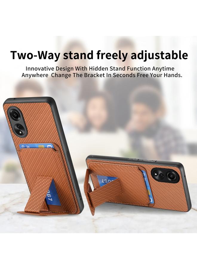 اس-توب جراب هاتف OPPO A7/A12 مصنوع من ألياف الكربون وحقيبة بطاقات قابلة للطي - Image 2