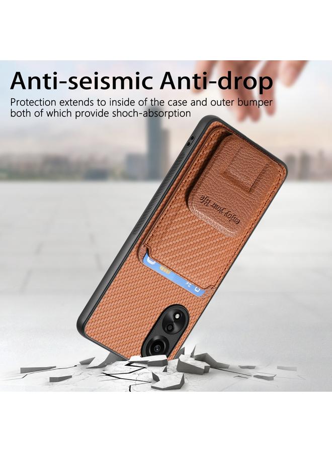 اس-توب جراب هاتف OPPO A7/A12 مصنوع من ألياف الكربون وحقيبة بطاقات قابلة للطي - Image 4