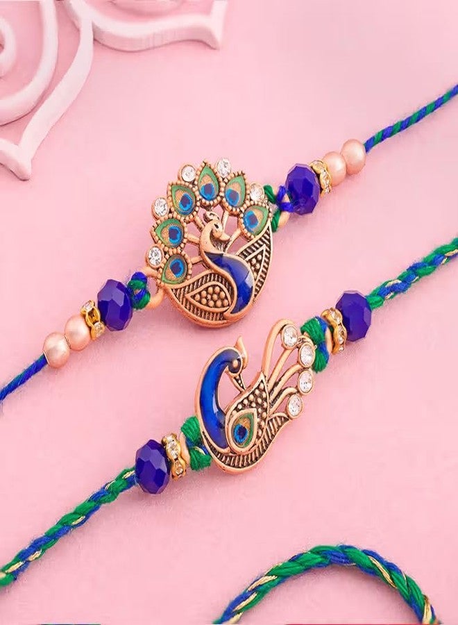 Floweraura Premium Handcrafted Exquisite Set of 2 Royal Beaded Peacock Rakhi With Roli Packet - Rakhi For Brother, Bhai, Kids, Bhaiya, Cousins & Rakshabandhan Gift (Same Day Delivery) - Image 2