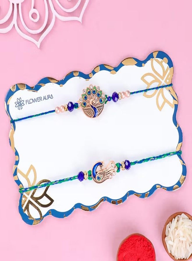 Floweraura Premium Handcrafted Exquisite Set of 2 Royal Beaded Peacock Rakhi With Roli Packet - Rakhi For Brother, Bhai, Kids, Bhaiya, Cousins & Rakshabandhan Gift (Same Day Delivery) - Image 4