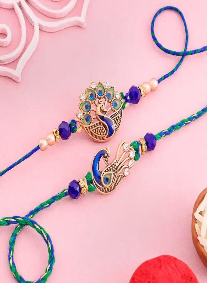 Floweraura Premium Handcrafted Exquisite Set of 2 Royal Beaded Peacock Rakhi With Roli Packet - Rakhi For Brother, Bhai, Kids, Bhaiya, Cousins & Rakshabandhan Gift (Same Day Delivery) - Image 3
