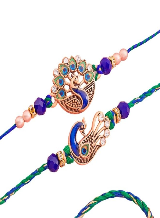Floweraura Premium Handcrafted Exquisite Set of 2 Royal Beaded Peacock Rakhi With Roli Packet - Rakhi For Brother, Bhai, Kids, Bhaiya, Cousins & Rakshabandhan Gift (Same Day Delivery) - Image 1