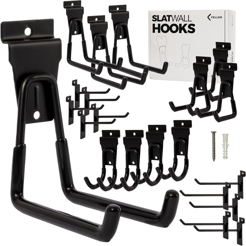 Feller Slatwall Hooks and Slatwall Accessories - 20 Pack Premium Heavy Duty Single and Double Slatwall Hooks & Hangers for Efficient Storage, Used as Proslat Accessories - Image 1