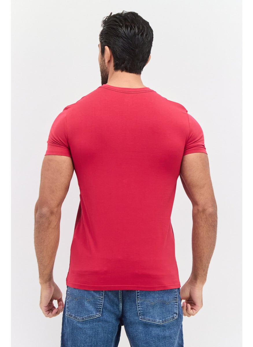 GAS Men Crew Neck Short Sleeve Graphic T-Shirt, Red  - Image 3