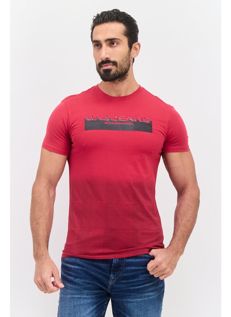 GAS Men Crew Neck Short Sleeve Graphic T-Shirt, Red  - Image 1