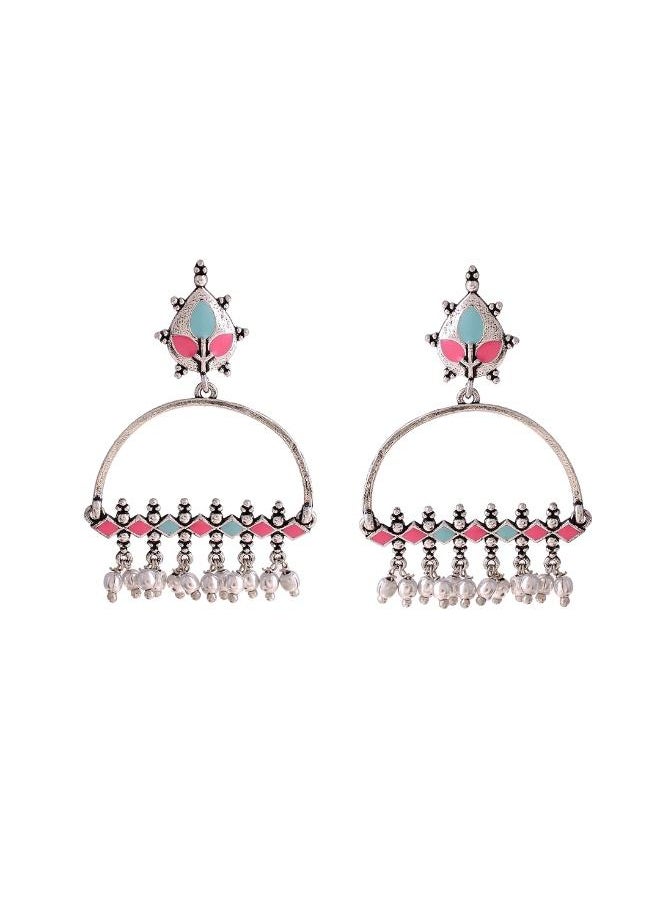 VOYLLA Bagh E Fiza Enamel Embellished Brass Earrings  - Image 2