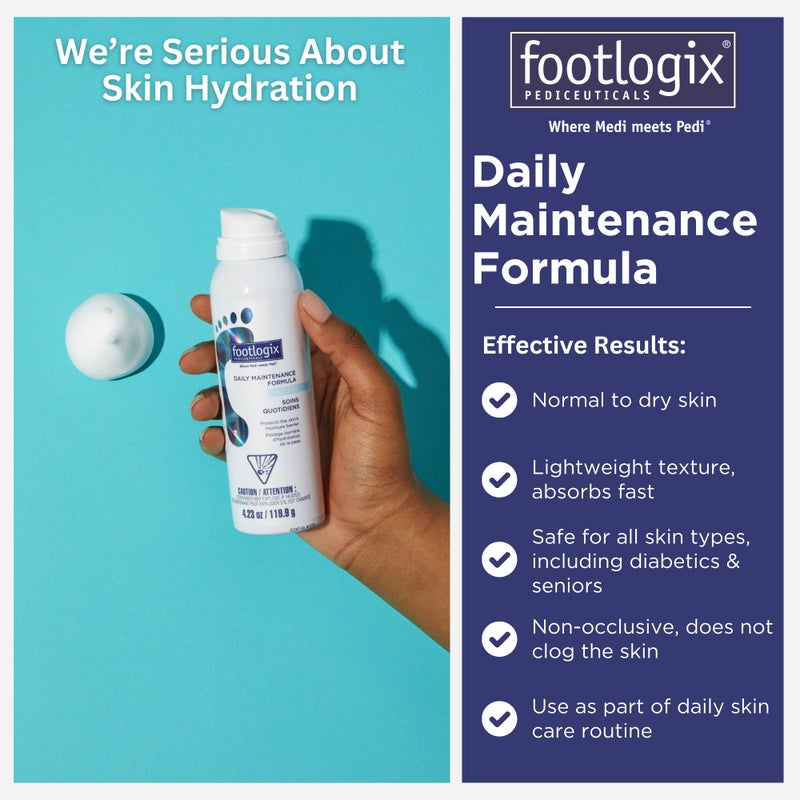 FOOTLOGIX تركيبة الصيانة اليومية - مرطب للقدمين، موس للقدمين لصيانة البشرة العادية إلى الجافة، موس للقدمين للجلد الخشن والقدمين الجافتين، 4.23 أونصة - Image 3