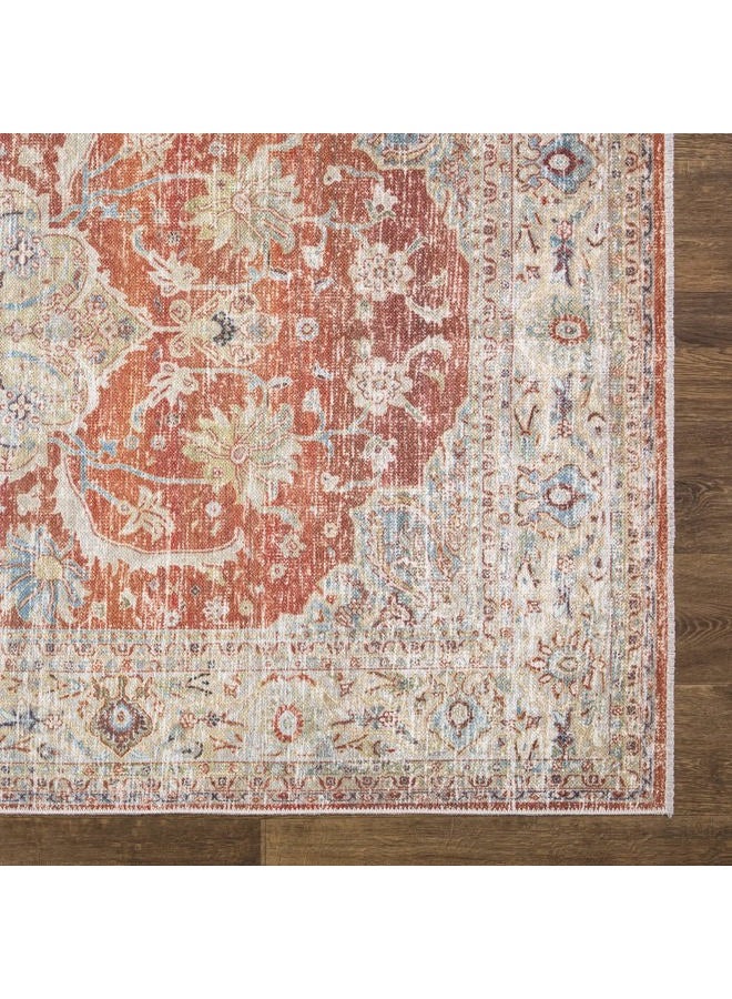 Bloom Rugs Caria Washable Non-Slip 7 ft Runner - Orange/Olive Beige Traditional Runner for Entryway, Hallway, Bathroom, and Kitchen - Exact Size: 2'6" x 7' - Image 5