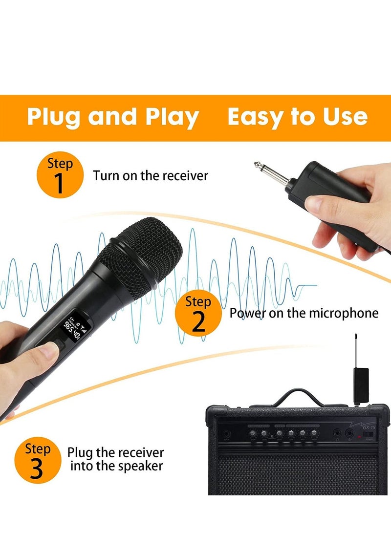 Wireless Unidirectional Microphone HAndheld Mic With Receiver 1/4 Output For Conference/Weddings/Church/Stage/Party/Karaoke, (Duel Cordless) (Black) - Image 5
