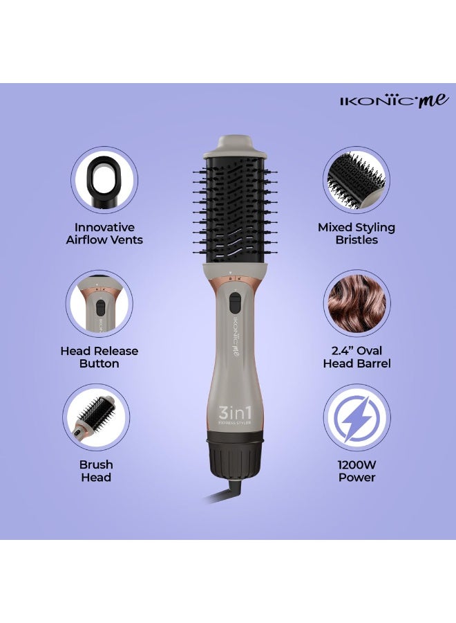 Ikonic 3-in-1 Express Styler, Grey , 1200W Hot Air Brush & Volumizer Blow Dryer for Women, Ceramic Titanium Tourmaline Coating, Innovative Airflow Vents, Mixed Styling Bristles,All Hair Type - Image 5