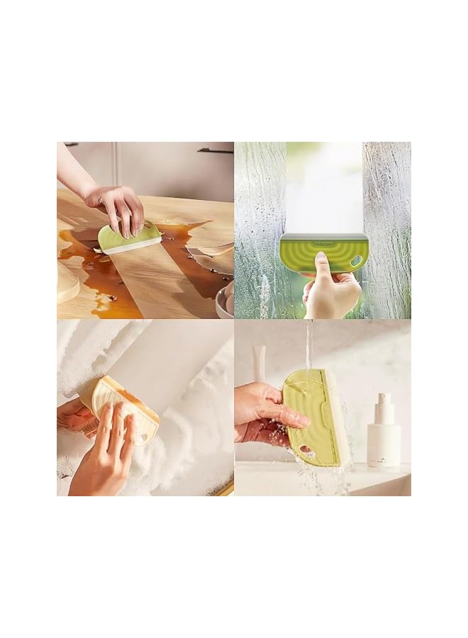 PROMASS Kitchen Cleaning Brush Set, 4 PCS Stove Cleaning Brush with Small Squeegees, Dual-Head Gas Stove Copper Wire Brush, Stiff Bristles Rust Remover Sink Nylon Brush for Window, Garage, Green, Yellow - Image 5