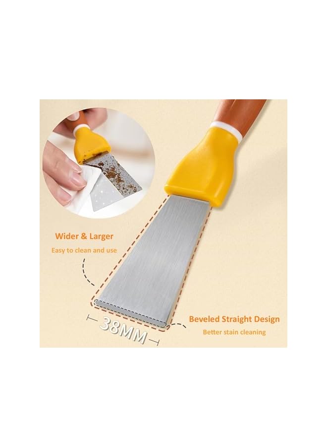 PROMASS Kitchen Cleaning Brush Set, 4 PCS Stove Cleaning Brush with Small Squeegees, Dual-Head Gas Stove Copper Wire Brush, Stiff Bristles Rust Remover Sink Nylon Brush for Window, Garage, Green, Yellow - Image 3