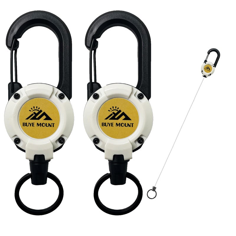 Yojaro Retractable Keychain Heavy Duty 2Pack, Multitool Carabiner Badge Holder, Retractable Keychain Clip Id Holder, Upgraded 58cm Stainless Steel Cord White - Image 1