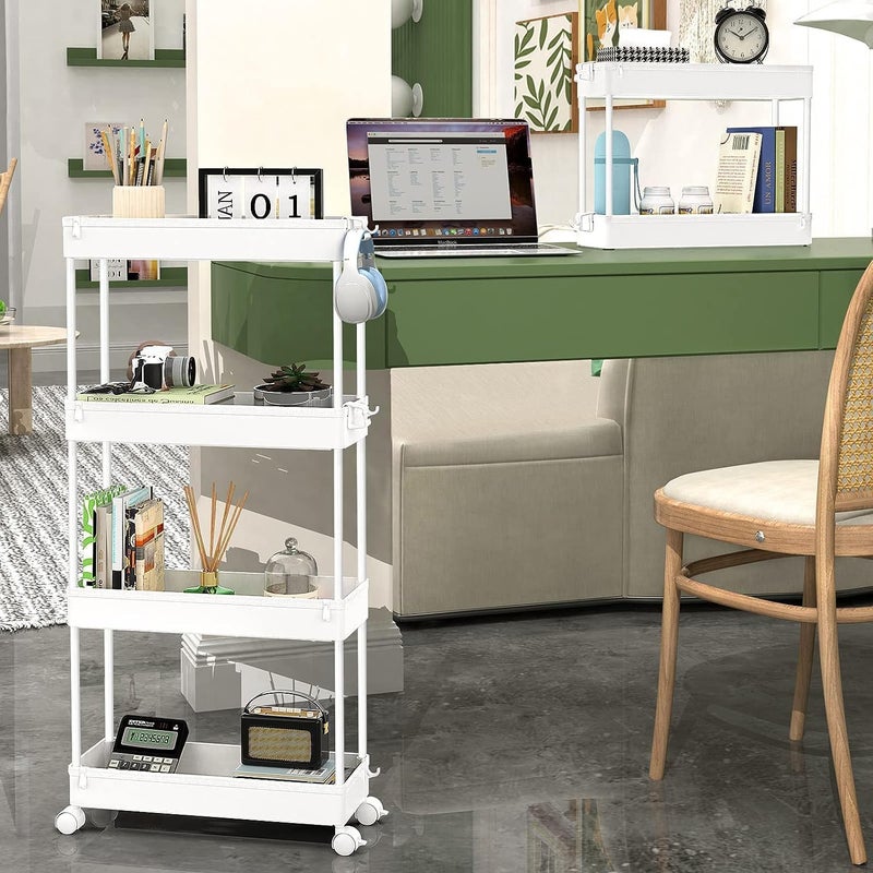 TMOHRA 4 Tier Slim Rolling Storage Cart Organizer Mobile Shelving Unit Utility Cart Tower Rack Multi-Functional Storage Trolley with Wheels for Kitchen Bathroom Laundry Narrow Places (White) - Image 3