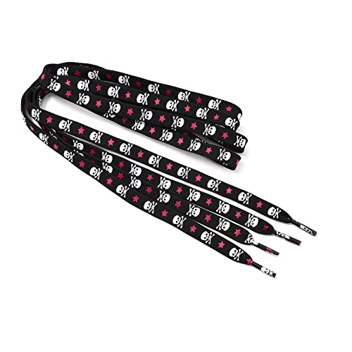 Yichain 48'' Flat Fun Printed Shoe Laces Shoelace for Adults Sneakers，Boots，One Pair Pack (Black with White Skull Pink Star) - Image 1