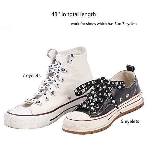 Yichain 48'' Flat Fun Printed Shoe Laces Shoelace for Adults Sneakers，Boots，One Pair Pack (Black with White Skull Pink Star) - Image 5