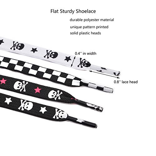 Yichain 48'' Flat Fun Printed Shoe Laces Shoelace for Adults Sneakers，Boots，One Pair Pack (Black with White Skull Pink Star) - Image 3