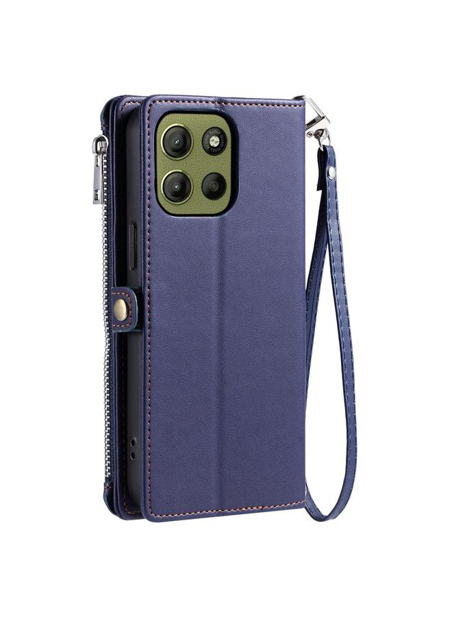 اس-توب جراب لهاتف Motorola Moto G15 مصنوع من الجلد مع سحاب وفتحات متعددة للبطاقات - Image 3