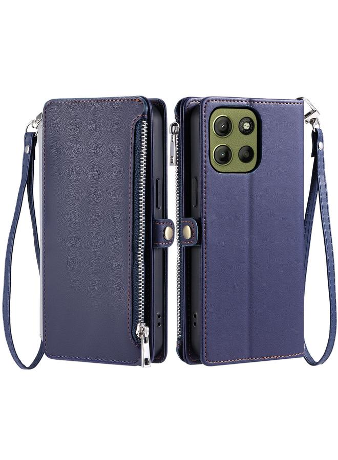 اس-توب جراب لهاتف Motorola Moto G15 مصنوع من الجلد مع سحاب وفتحات متعددة للبطاقات - Image 1