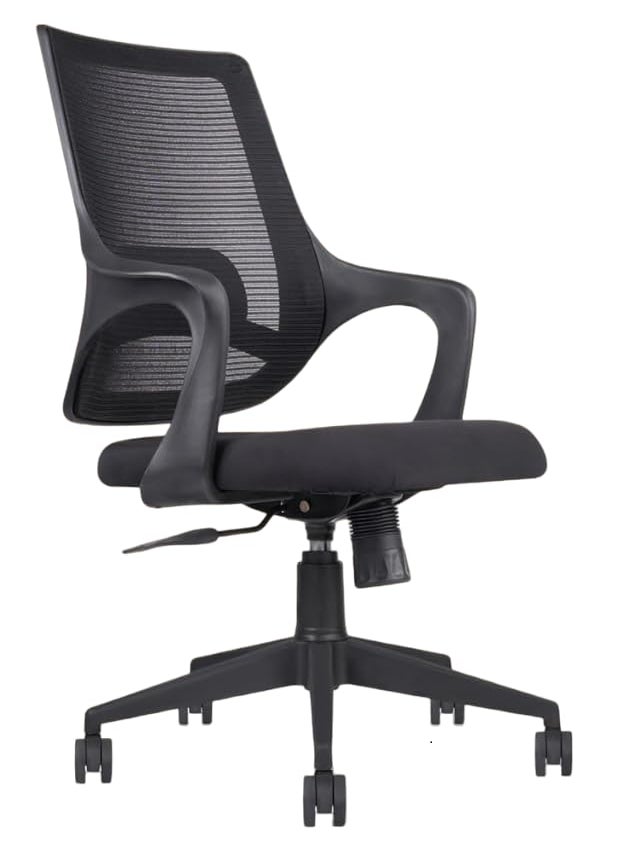 IYB IYB Executive Boom Mesh MidBack Ergonomic Office Chair with 60 mm Big Wheels Study Chair Revolving Chair Computer Chair Work from Home Black 