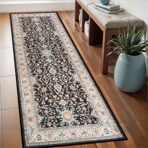 TOPRUUG Washable Runner Rug 2x6 - Hallway Runner Rug Non-Slip Kitchen Rugs Non Skid Stain Resistant Waterproof Carpet Low Pile Durable Soft Mat for Living Room Bedroom Bathroom (Black, 2X6) - Image 1