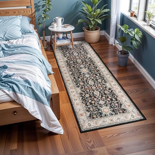 TOPRUUG Washable Runner Rug 2x6 - Hallway Runner Rug Non-Slip Kitchen Rugs Non Skid Stain Resistant Waterproof Carpet Low Pile Durable Soft Mat for Living Room Bedroom Bathroom (Black, 2X6) - Image 2