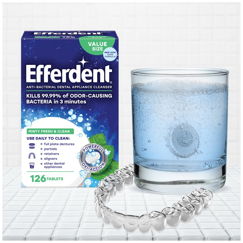 Efferdent Denture Cleaner Tablets – Dental Appliances, Aligners, Mouth Guard, and Retainer Cleaner Tablets, Minty Fresh & Clean, 90 Count - Image 4